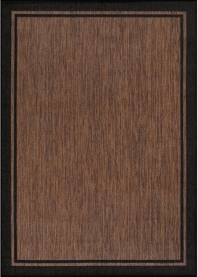 CAMILSON Indoor Outdoor Rug, 6x9 Bordered Nut Brown Black Modern Area Rugs for Indoor and Outdoor Patios, Kitchen and Hallway Mats, Washable Porch Deck Outside Carpet (Bordered Nut Brown Black, 6 x 9)-Ruum Studio Home