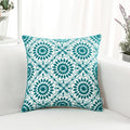 HWY 50 Teal Decorative Throw Pillow Covers 18x18 Inch (1 Piece), Embroidered Cotton Farmhouse Cushion Cover Pillow Case for Sofa Couch Living Room Bed, Little Sunflower-Ruum Studio Home