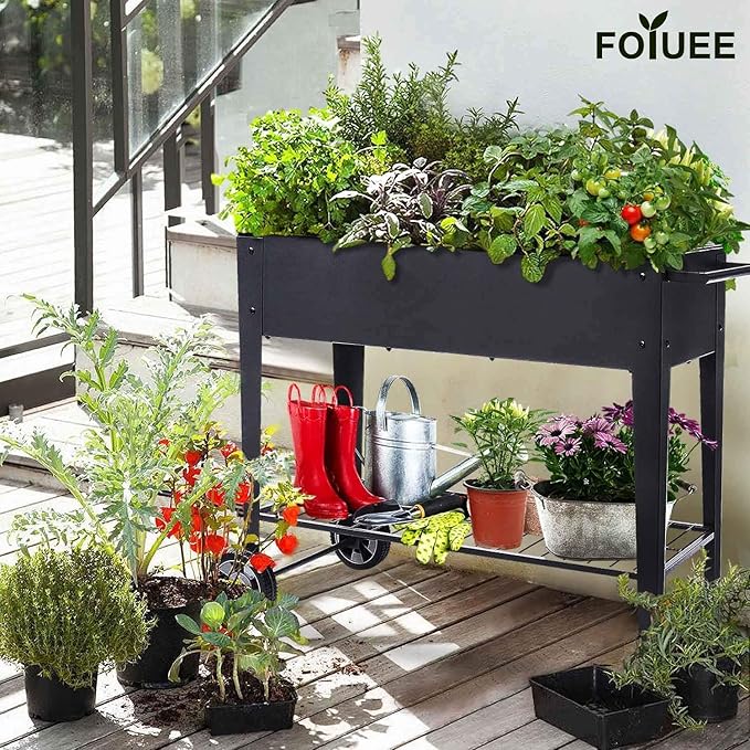 Raised Planter Box with Legs Outdoor Elevated Garden Bed On Wheels for Vegetables Flower Herb Patio-Ruum Studio Home