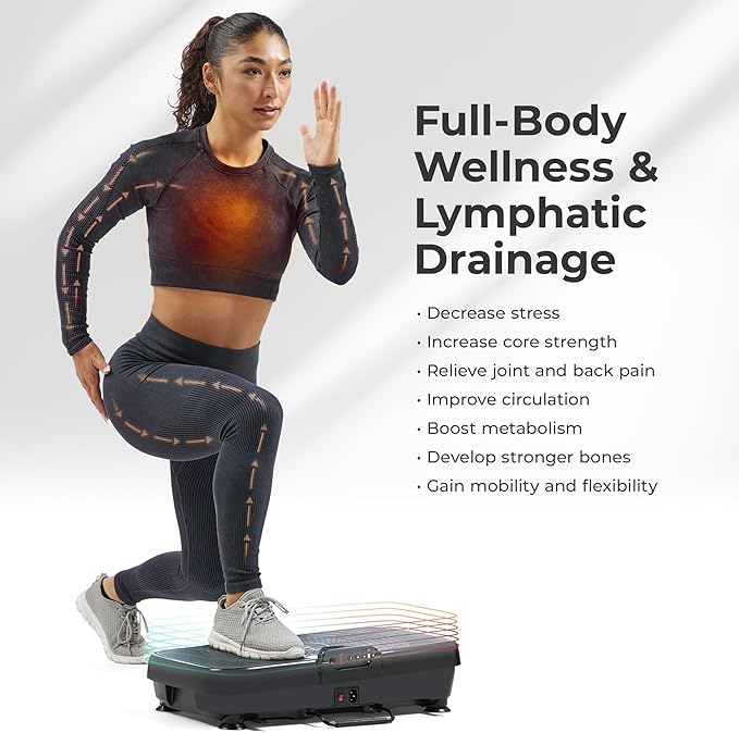 Sunny Health & Fitness Vibration Plate Exercise Machine, Full Body Vibrate Platform for Lymphatic Drainage with Multiple Speeds and Modes, Vibrating Plate Machine for Tension Relief & Weight Loss-Ruum Studio Home