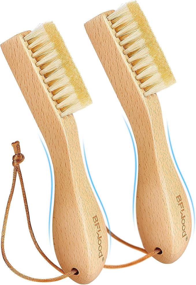 BFWood 2PCS Laundry Stain Brush - Natural Soft Boar Bristles, Removes Tough Stains from Delicate Fabrics Like Knits, Cotton, and Linens, Gentle on Fabrics, No Damage-Ruum Studio Home