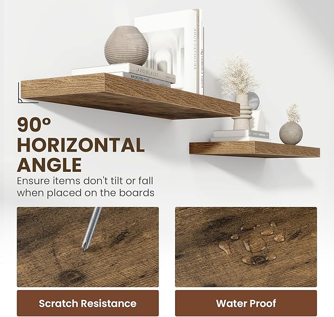 48 Inch Floating Shelves, 12 Inch Deep Floating Shelves for Wall, Floating Shelf with Invisible Brackets, Deep Wall Shelves for Bathroom, Bedroom, Living Room, 1 Pack, Brown-Ruum Studio Home