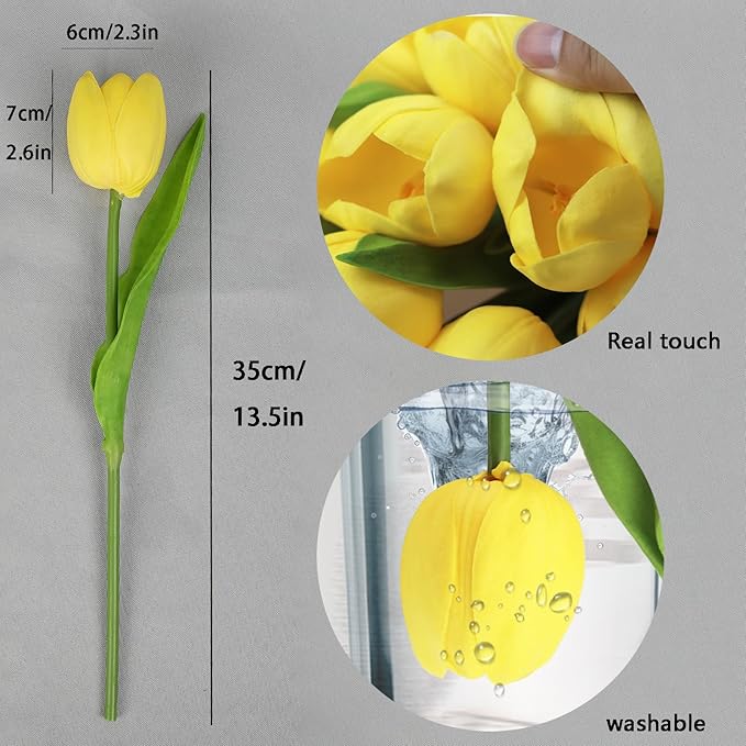 Buart Yellow Flowers Artificial Luxury Big Tulip Valentine's Day Mother's Day Easter Home Kitchen Wedding Decorations(11pcs)-Ruum Studio Home