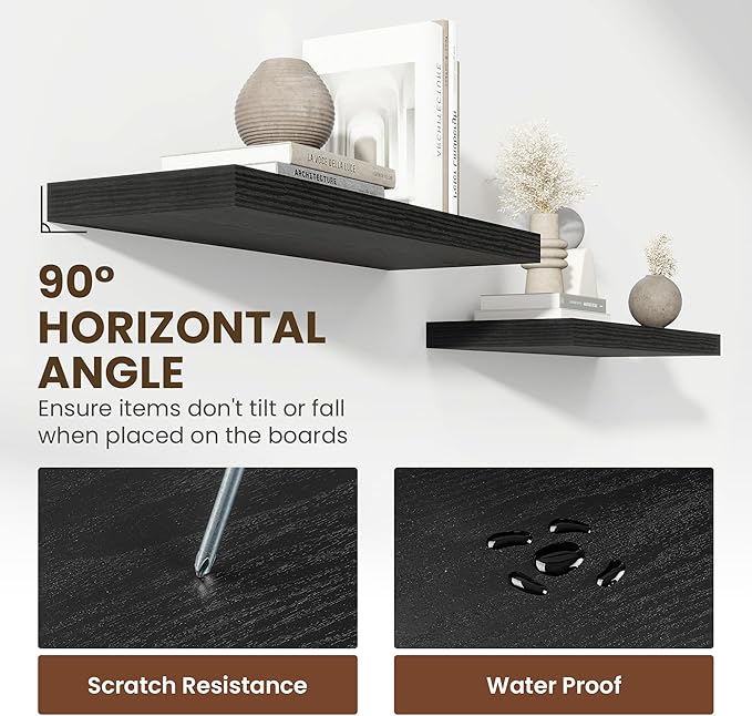 48 Inch Floating Shelves, 12 Inch Deep Floating Shelves for Wall, Floating Shelf with Invisible Brackets, Deep Shelves for Bathroom, Bedroom, Living Room, 1 Pack, Black-Ruum Studio Home