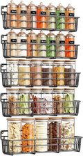 5 Pack Spice Rack Seasoning Organizer Wall Mount, Screw or Adhesive Hanging Shelf Basket Spice Organizer Shelf for Kitchen, Black-Ruum Studio Home