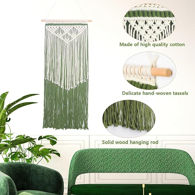 JONKASIPA Macrame Wall Hanging Bohemian Handmade Tassel Wall Art Decorations,Green Fringe Chic Home Decor for Apartment Dorm Living Room Bedroom-Ruum Studio Home
