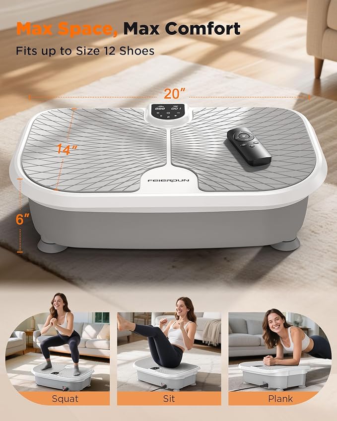 FEIERDUN Vibration Plate Exercise Machine, 400 LBS Capacity Vibration Plate for Lymphatic Drainage, Max Space for Whole-Body Workout & Relaxation at Home-Ruum Studio Home