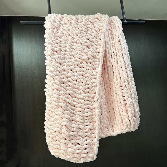 Chunky Knit Blanket Throw 40"x60", Chenille Throw Blankets, Handmade Warm & Cozy Blanket Couch Bed Home Decor, Soft Breathable Fleece Banket, Christmas for Couch Bed Sofa Best Gift (Pink)-Ruum Studio Home