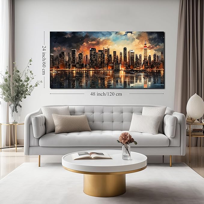 New York Skyline Wall Art for Living Room Modern Canvas Wall Art for Bedroom Above Bed Large Art Work for Office Walls 24 x 48 Inch-Ruum Studio Home