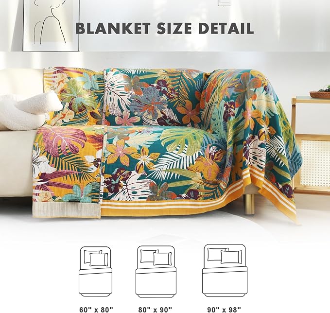 MSGKV Boho Throw Blanket for Couch and Sofa Cotton Blankets for Living Room Bedroom Reversable Florals Throw 60"x80" Breathable Cozy Blankets-Ruum Studio Home