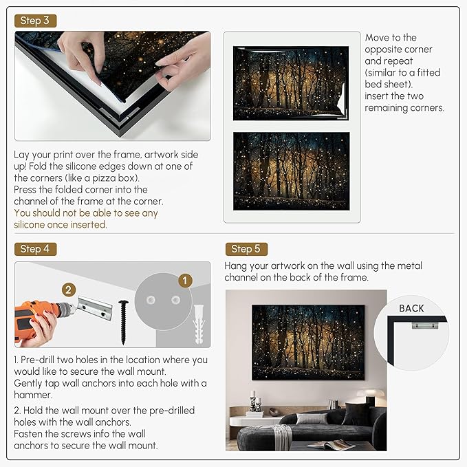 SIGNWIN 46"x72" Extra Large Framed Wall Art Magical Firefly Night Forest, Enchanted Woodland Scene for Home Living Room Bedroom Decor (Frame Assembly Required)-Ruum Studio Home