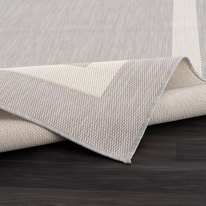 CAMILSON Outdoor Rug 5x7,Modern Outside Rugs for Patios Porches Waterproof Durable Washable Non-Shedding, Easy-to-Clean Indoor Outdoor Area Carpet (5 x 7, Bordered - Gray/White)-Ruum Studio Home