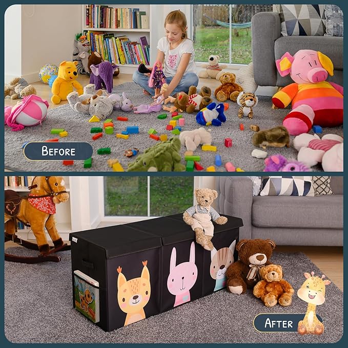 Extra Large Toy Storage Organizer with Lid - Sturdy, Collapsible Toy Chest Storage Box with Cute Design - Toys Bin with Dividers for Kids, Boys, Girls, Nursery, Bedroom, Play room 37"x16"x14"-Ruum Studio Home