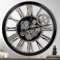 The B-Style Large Real Moving Gears Wall Clock 30 inch Rustic Retro Industrial Farmhouse Wood Clock Oversized Decorative Vintage Wall Clocks for Living Room (Black)-Ruum Studio Home