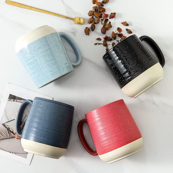 Hasense 15 Ounce Porcelain Coffee Mugs Set of 4 with Large Handle Perfect for Coffee, Tea, Milk, Chocolate and Latte, Unqiue Glaze Ceramic Coffee Cups Set for Man and Woman, Sky Blue-Ruum Studio Home