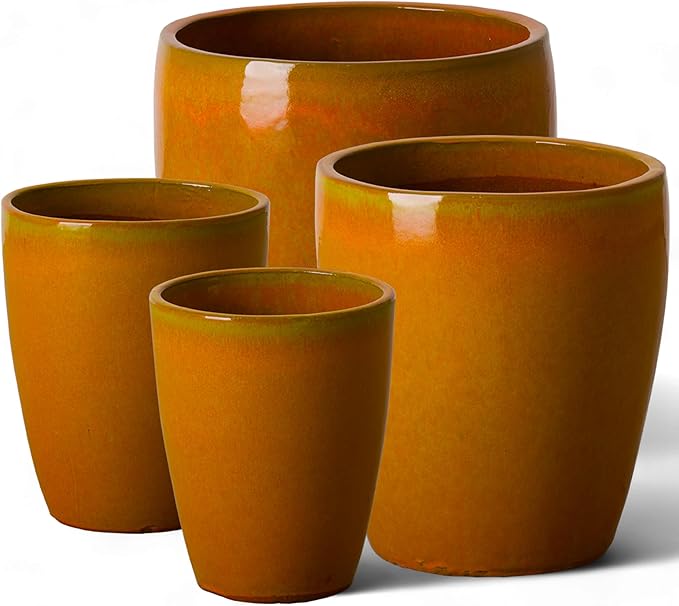 Emissary Bullet 14 in. Bright Orange Ceramic Round Planter (14 in. L x 14 in. W x 15.5 in. H) with Drainage Hole-Ruum Studio Home
