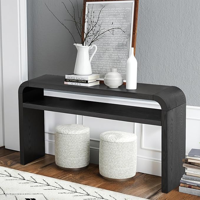 BECHAEO 59-Inch Long Console Table, 2-Tier Thickened Narrow Entryway Table, Farmhouse Console Tables Behind Couch, Retro Industrial Hallway Accent Tables for Living Room, Entrance-Ruum Studio Home