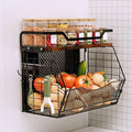 Magnetic Shelf for Fridge with Wood Lid, Magnetic Spice Rack for Refrigerator Large Capacity Sturdy with 4 Hooks,Magnetic Basket for Kitchen Pantry Laundry (1 Set with Buckles)-Ruum Studio Home