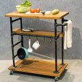 Industrial Portable Kitchen Island on Wheels,Bar Carts for the Home Wine Bar Beverage Coffee Cart,Metal Rolling kitchen carts and islands,Wood and Pipe 3-Tier Butcher Block Island Food Serving Cart-Ruum Studio Home