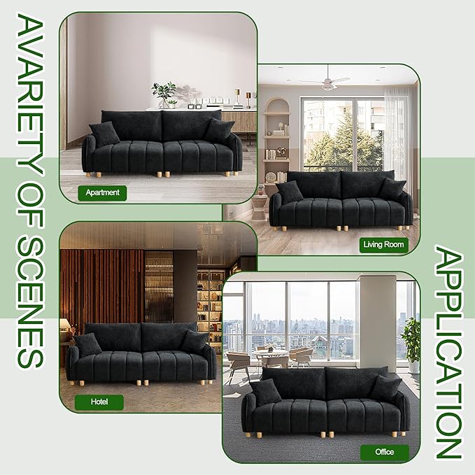 Convertible Sofa Bed, 90" Full Size Sleeper Sofa with Storage, Tufted Chenille 3 Seat Sofa Couches for Living Room, Small Spaces, Guest Room, Apartment, Black-Ruum Studio Home