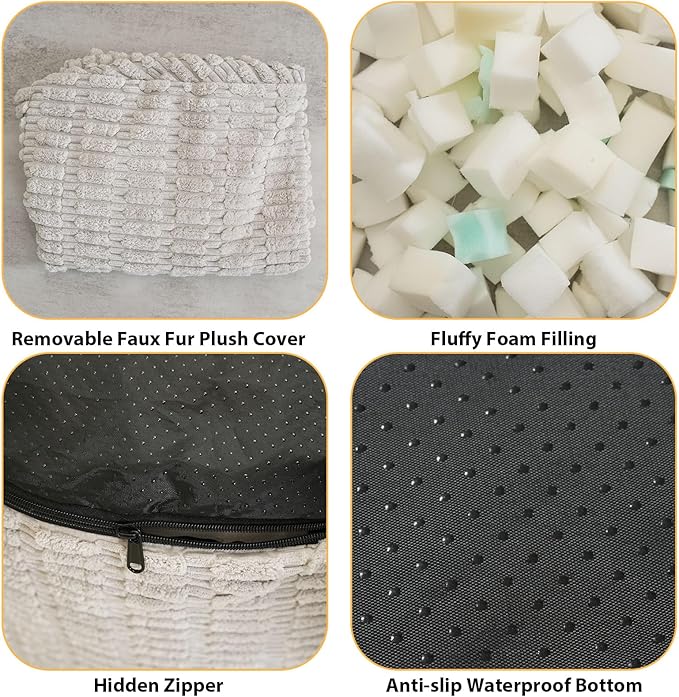 Round Stuffed Pouf Ottoman for Foot Rest, Storage Ottoman Pouf Foot Stool Cushion, Faux Fur Poufs with Foam Chunk Filling, 26 X 18 Inch Floor Chair for Living Room Bedroom Home Decor, Light Gray-Ruum Studio Home