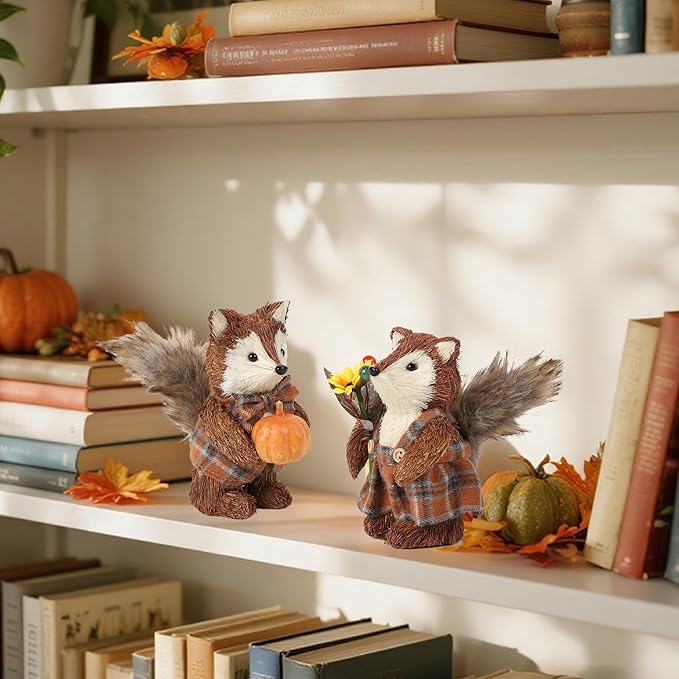 winemana 2 Pack Fall Decor Fox, Thanksgiving Decorations Indoor Sisal Foxes for Home Table Centerpiece Handmade Autumn Woodland Animal Friend Figurines with Pumpkin for Shelf Office Décor-Ruum Studio Home