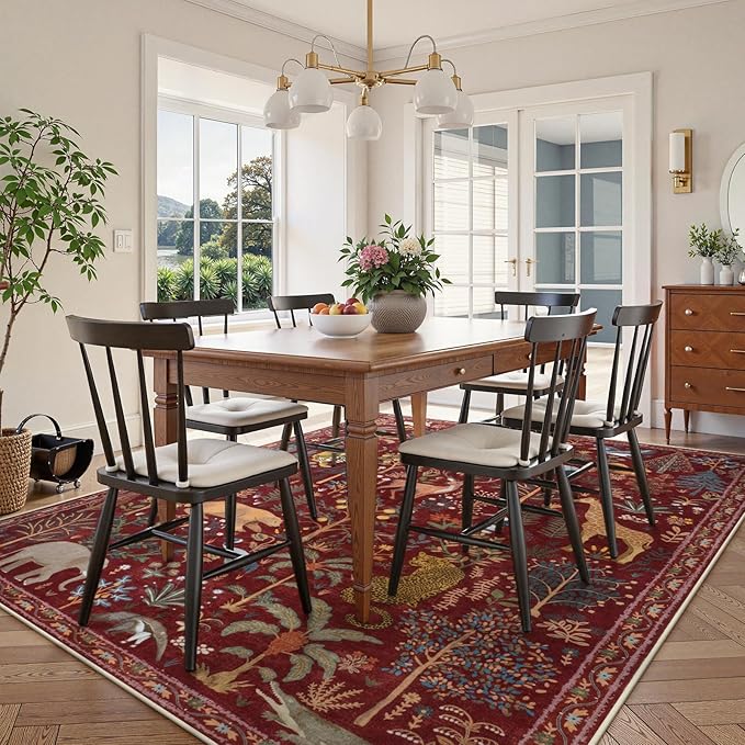 OJIA Animal Washable Rugs 8x10, Soft 8x10 Area Rugs for Living Room, Non Slip Bedroom Rug Under Bed Ultra-Thin Nursery Rug Large Carpet for Dining Room Office Playroom, Red-Ruum Studio Home