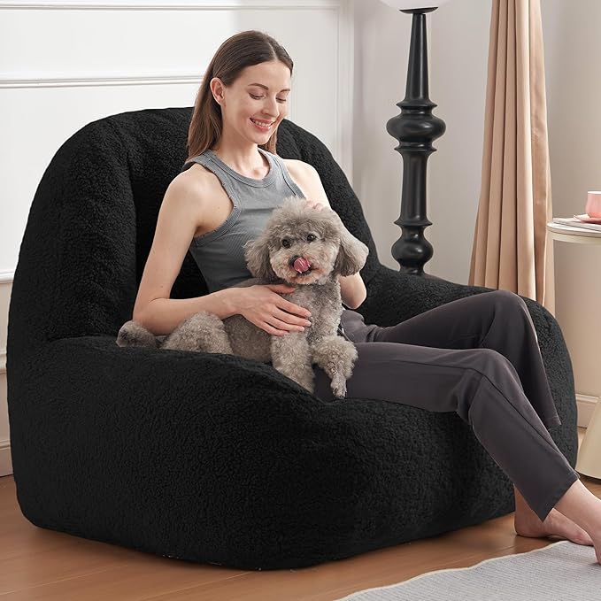 Homguava Bean Bag Chairs for Adults,Giant Beanbag Couch Adult Bean Bag Chair with Filler Included,Modern Lazy Sofa Comfy Chair for Living Room(Black)-Ruum Studio Home