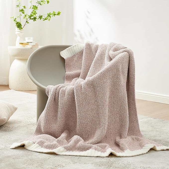 Snuggle Sac Heather Taupe Throw Blanket for Couch, Reversible Super Soft Knitted Blankets Warm Cozy Knit Fuzzy Plush Lightweight Throws for Sofa, Bed, Camping, Picnic, Taupe, 50x60 inches-Ruum Studio Home
