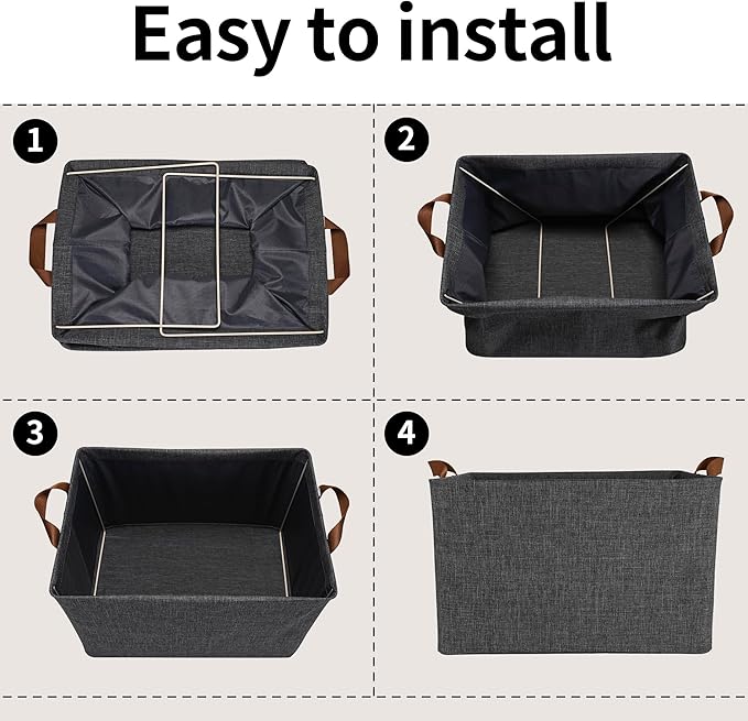 GRANNY SAYS Closet Storage Baskets, Collapsible Fabric Storage Bins with Metal Frame, Clothes Organizer Bins, Extra Large Baskets for Shelves, Dark Gray, 4-Pack-Ruum Studio Home