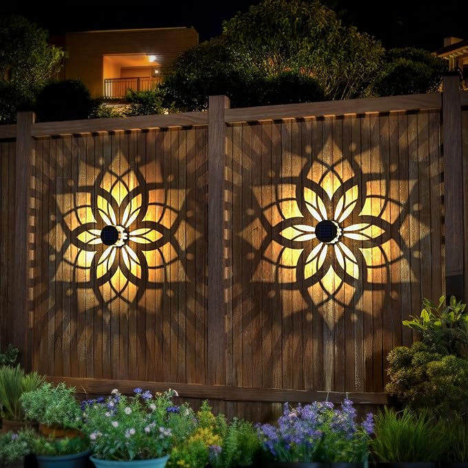 2 Pack Solar Fence Lights Metal Solar Powered Outdoor Wall Deck Step Lights Mandala Theme Waterproof Fence Light for Garden Post Patio Backyard Yard Decor, Gardening Gifts for Women Mom Grandma-Ruum Studio Home