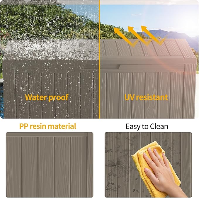 80 Gallon Outdoor Storage Box Waterproof Lockable Resin Deck Box Large, Patio Storage Bin for Pool Accessories Cushion Furniture, Garden Tools, UV-Resistant Outside Delivery Grey-Ruum Studio Home
