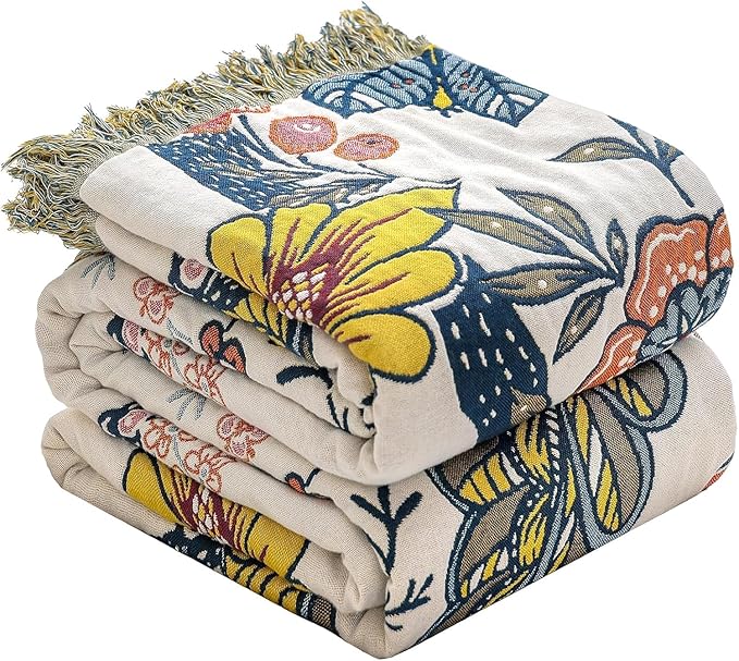 Boho Cotton Throw Blanket - Ultra-Soft Rustic Quilt for Bed, Home Decor & Travel - Large 90"x98" Muslin Blanket - All-Season Lightweight Bedspread & Throw for Women & Moms-Ruum Studio Home