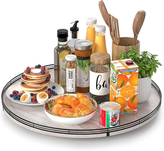 21" Lazy Susan Wood Turntable Organizer for Kitchen Decor, Farmhouse Round Wooden Lazy Susan Organization and Storage for Cabinet, Dining Table, Pantry, Bathroom, Countertop, Centerpiece, Home Decor-Ruum Studio Home