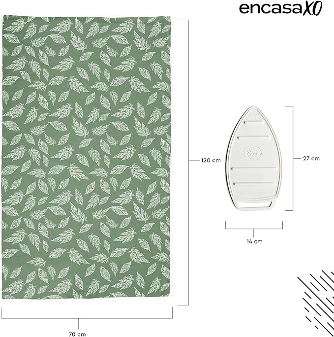 Encasa XO Ironing Mat/Pad (Large 48"x28") with 3mm Padding & Silicone Iron Rest for Steam Pressing on Tabletop or Bed - Heat Resistant, Portable, Quilting & Travel Blanket - Big Leaves Green-Ruum Studio Home