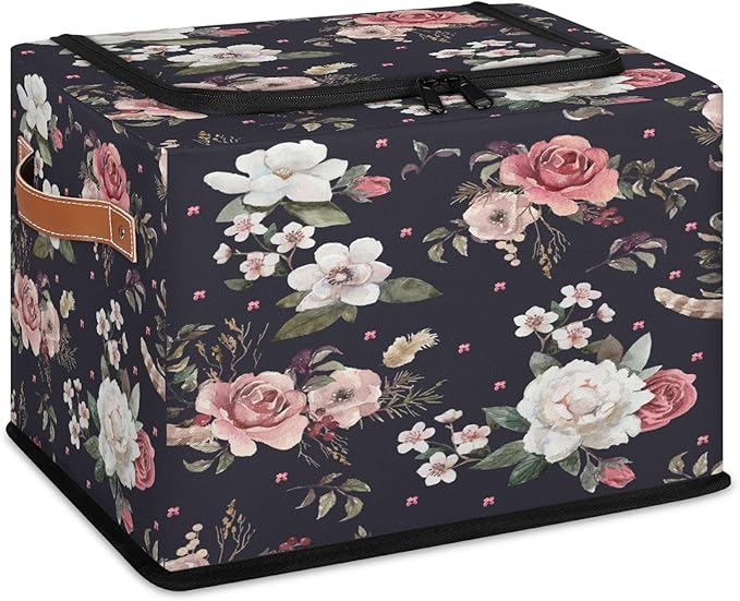 Rectangular Storage Baskets for Shelves - Waterproof Foldable Laundry Basket, Nursery Hamper, Reusable Toy Bin for Organizing Toys, Books, Clothes, Closet 14"x10.2" x10.4" (Flowers)-Ruum Studio Home