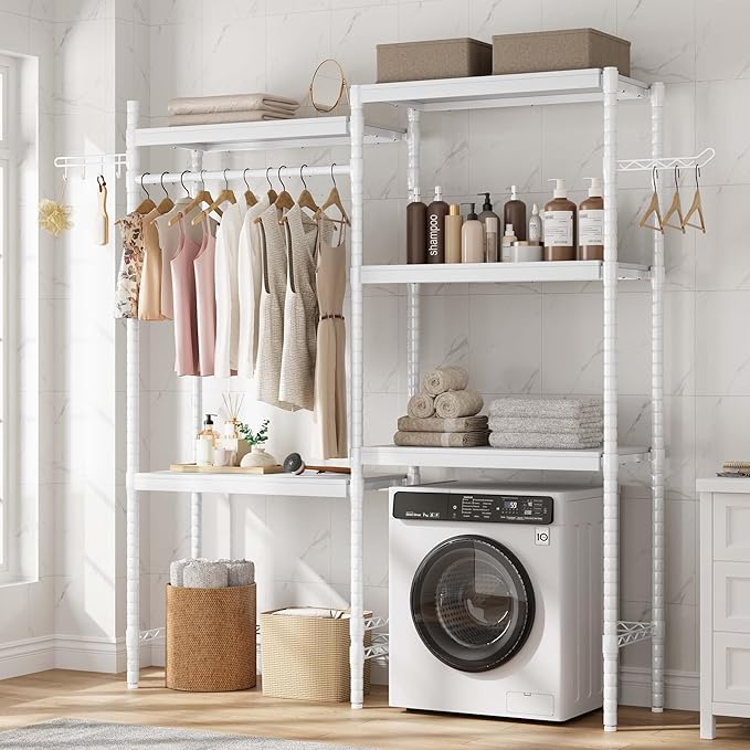 Double Row Over Washer and Dryer Storage Shelves, Laundry Room Organization and Storage, Heavy Duty Laundry Room Shelves, with Adjustable Height, 5-Tier-Ruum Studio Home