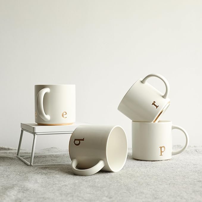 COLLECTIVE HOME - Monogram Ceramic Mugs, 15 oz Golden Initial Coffee Cups, Elegant Alphabet Tea Mugs, Elegant Personalized Mug with Gift Box, Luxurious Cups for Office and Home (e)-Ruum Studio Home
