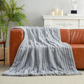 Amélie Home Faux Fur Throw Blanket for Couch, Cozy Fuzzy Fluffy Fur Luxurious Soft Striped Plush Gift Blankets for Family Sofa Chair Bed Living Room Bedroom, 55"x70", Light Grey-Ruum Studio Home