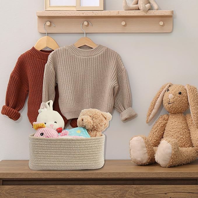 Small Woven Storage Baskets 12“X8”X5“ Decorative Rope Bins for Organizing Shelves, Closets, and Toys, Empty Gift Baskets, Cute Organizer Basket for Home and Office (oatmeal, regular)-Ruum Studio Home