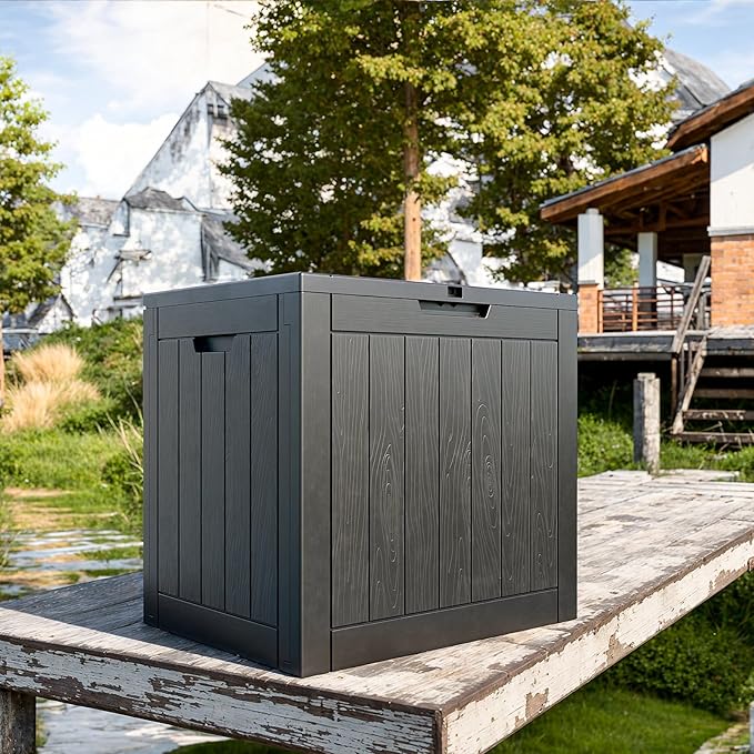 30 Gallon Outdoor Deck Box,Storage Lockable Waterproof Patio Furniture,Garden Tools,Cushions,Pool Accessories Outside Storage Resin Box(Black)-Ruum Studio Home