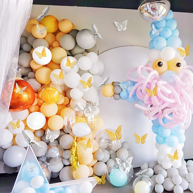 SAOROPEB 3D Butterfly Wall Decor 48 Pcs 4 Styles 3 Sizes, Butterfly Birthday Decorations Party Decorations Cake Decorations Wedding Decor, Removable Stickers (Gold, Silver)-Ruum Studio Home