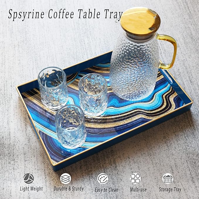 Spsyrine Decorative Tray, Plastic Rectangular Coffee Table Tray with Handles, Marble Serving Tray for Living Room, Ottoman, Bathroom Decor. 15.6” X 10.2".SLRE-Ruum Studio Home