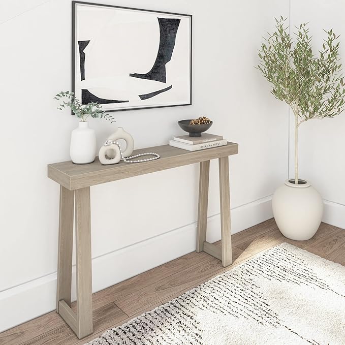 Plank+Beam Solid Wood Console Table, 46.25 Inch, Sofa Table, Narrow Entryway Table for Hallway, Behind The Couch, Living Room, Foyer, Easy Assembly, Seashell-Ruum Studio Home