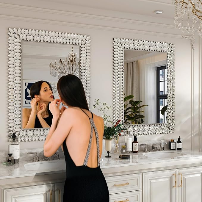 Kelly Miller 30"x40" Jeweled Bathroom Wall Mirror, Large Rectangle Mirror Decorative Mirror Luxury Vanity Mirror with Diamonds for Master Bath Half Bath Living Room Bedroom Fireplace Mantle Entryway-Ruum Studio Home