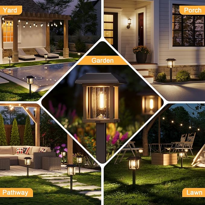 XMCOSY+ Solar Pathway Lights Outdoor Waterproof IP65 - Dual-Tone 25 LM LED Solar Garden Lights for Yard, Glass Outdoor Lighting for Garden Patio Yard Landscape Walkway Driveway Lawn Decor (Warm White)-Ruum Studio Home