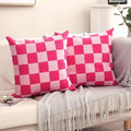Alysheer Checkered Embroidered Decorative Throw Pillow Covers 18"x 18" Set of 2, Farmhouse Cottage Hot Pink Plaid Tufted Patterned Cotton Canvas Cushion Case for Sofa Couch Bed Living Room-Ruum Studio Home
