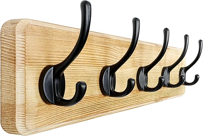 Dseap Coat Rack Wall: Patented, Heavy-Duty, 5-Double-Hooks Wooden Wall Mounted Coat Rack Coat Hanger Hook Rail for Winter Coats Hat Jacket Clothing, Light Brown-Ruum Studio Home