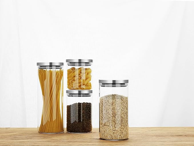 SIXAQUAE Glass Food Storage Containers Jar Stainless Steel Lids 600ml Airtight Canister Organization Sets Stackable…-Ruum Studio Home