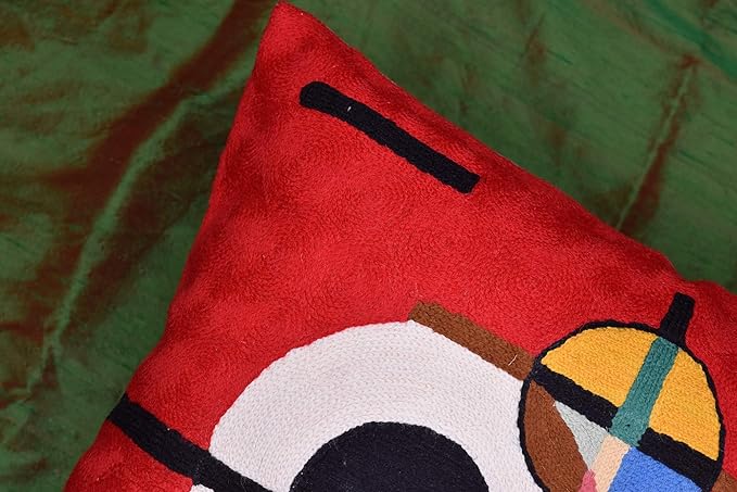 Modern Throw Pillow Cover - Kandinsky Inspired Abstract Pattern - Red - 18" x 18" - Hand Embroidered Wool - Living Room, Office, Bedroom, Outdoor-Ruum Studio Home